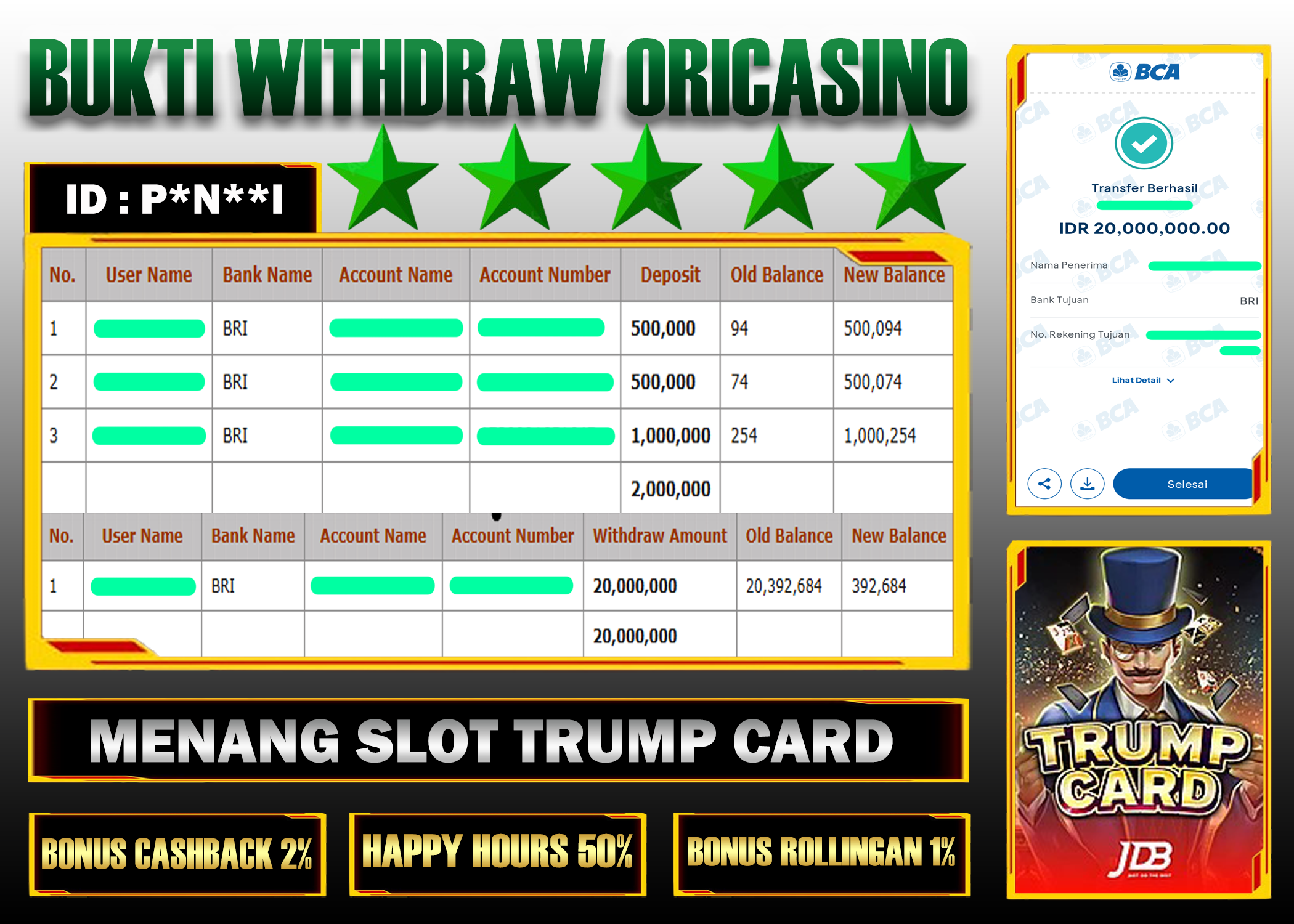 BUKTI KEMENANGAN SLOT TRUMP CARD PROVIDER JDB